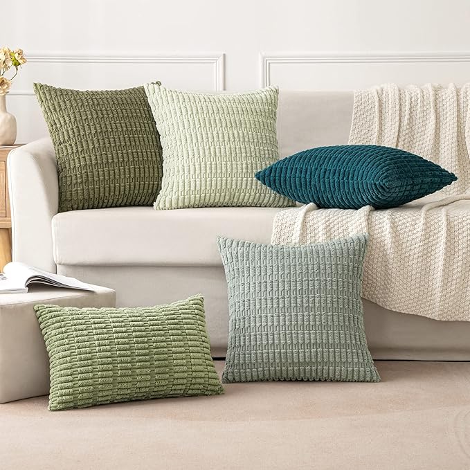 MIULEE Corduroy Decorative Throw Pillow Covers 12x12 Sage Green Pack of 2