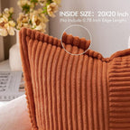 MIULEE Rust Decorative Throw Pillow Covers for Couch Bed Livingroom 20x20 Inch Set of 2 Boho Accent Throw Pllows Broadside Striped Patchwork Soft Corduroy Pillowcases