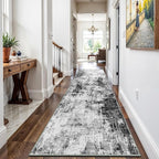 3x16 Washable Runner Rug for Hallway: Extra Long Runners for Entryway Living Room Dining Room - Stain and Water Resistant Rugs with Non-Slip Backing - Soft Low-Pile Carpet Black Grey