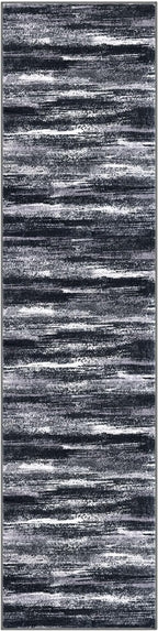 Lansny Modern Abstract Hallway Runner Rug, Black Grey Washable Entryway Runner Non-Slip Soft 2x8 Runner Rug Thin Print Faux Wool Carpet for Kitchen Bedroom Laundry Room Indoor Home Decor
