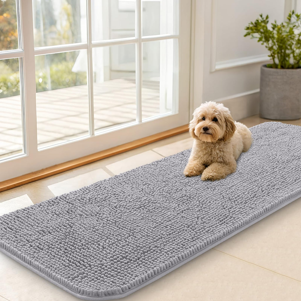 OLANLY Dog Door Mat for Muddy Paws 59x20, Super Absorbent Chenille Mud Mat