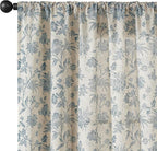 jinchan Linen Floral Curtains for Living Room with Printed Flower 96 Inches Long Light Filtering French Country Back Tab Rod Pocket Blue Window Curtain Set Farmhouse Drapes 2 Panels Blue