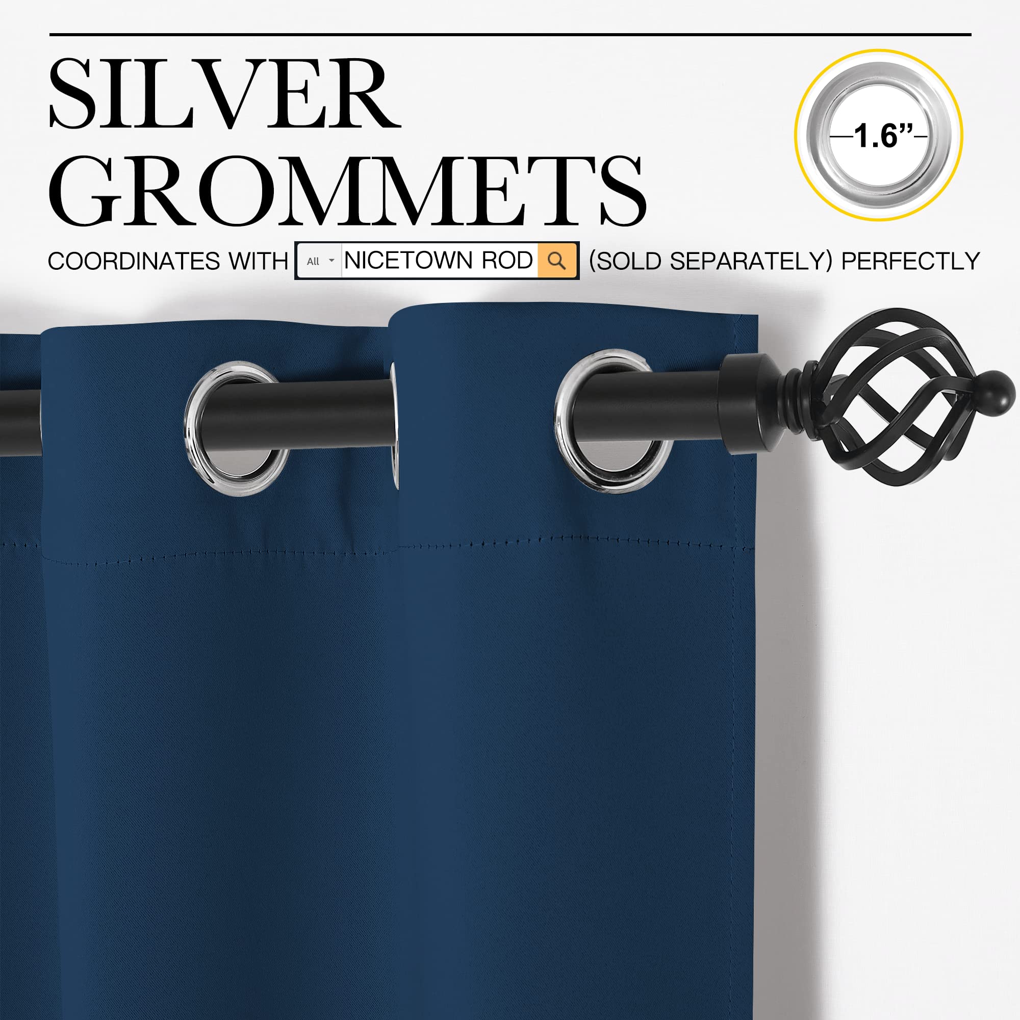 NICETOWN Patio Blackout Curtains - Glass Door Drapes, Privacy Panel for Bedroom, Living & Dining Room (Moroccan Blue, 42 x 95 Inches, 1 Pair)