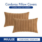 MIULEE Lumbar Corduroy Decorative Throw Pillow Covers 12x20 Brown Pack of 2