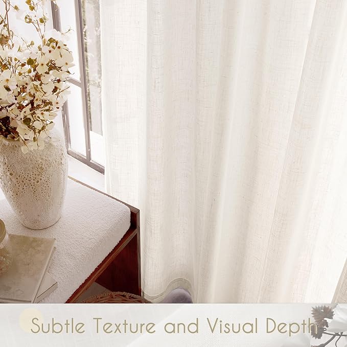 Extra Long 132 inch Curtains Linen Blend for Living Room Back Tab Neutral Rustic Farmhouse Light Filtering Semi Sheer Linen Drapes 132 inch Ceiling to Floor For Large Window Villa Hallway Ivory 11 FT