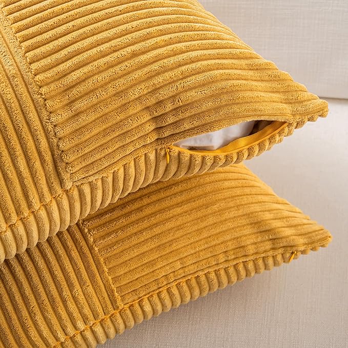 Fancy Homi 2 Packs Gold Yellow Lumbar Decorative Throw Pillow Covers 16x26 Inch for Living Room Couch Bed, Rustic Farmhouse Boho Home Decor, Soft Striped Corduroy Rectangle Accent Cushion Case