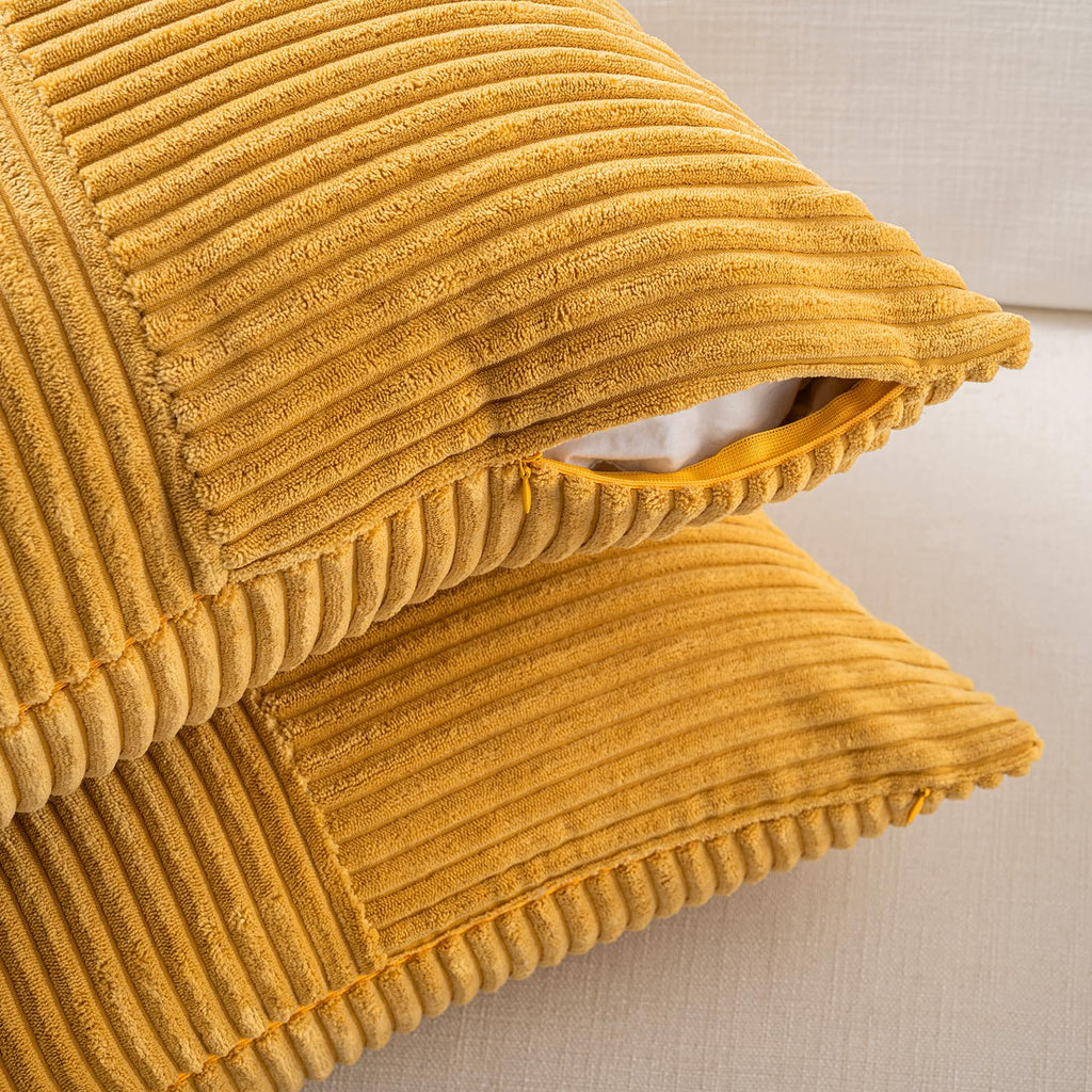 Fancy Homi 2 Packs Gold Yellow Lumbar Decorative Throw Pillow Covers 20x28 Inch for Couch Bed Sofa, Rustic Farmhouse Boho Spring Home Decor, Soft Striped Corduroy Rectangle Accent Cushion Case 50x70cm