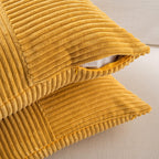 Fancy Homi 2 Packs Gold Yellow Lumbar Decorative Throw Pillow Covers 20x28 Inch for Couch Bed Sofa, Rustic Farmhouse Boho Spring Home Decor, Soft Striped Corduroy Rectangle Accent Cushion Case 50x70cm