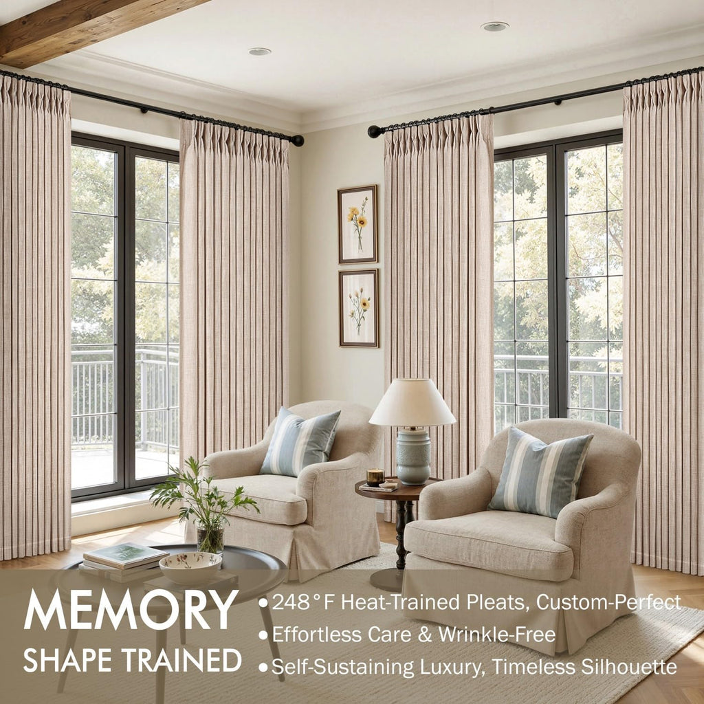 MIULEE Pinch Pleated Linen Curtains 90 Inches Long Sand Beige with Hooks