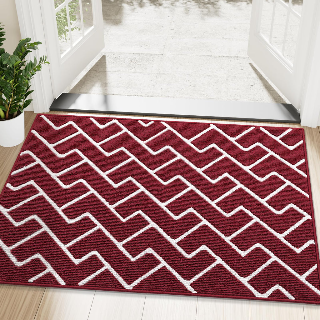 OLANLY Front Door Mat, Non-Slip Rubber Backing, Dirt Resistant and Absorbent, Washable, Easy to Clean Low-Profile Indoor Doormat for Back Door, Entryway, Inside Entrance, 48x32, Burgundy