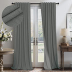 Thick Blackout Curtains for Living Room 2 Panels Set 90 Inches Long Faux Linen Grey Room Darkening Curtains for Bedroom Heavy Deadening Soundproof Drape for Window Doorway 90 Length Charcoal Dark Gray