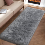 Tangsoo 2x6 Grey Fluffy Faux Fur Runner Rug,Soft Sofa Couch Cover Cushion