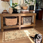 Front Door Mat Indoor Entrance - 2x4.3 Ft Tan Floral Washable Layered Doormat Outdoor Entrance Porch Rug Non-Slip Neutral Country Jute-Look Runner Rug for Kitchen Mud Laundry Room Porch Decor