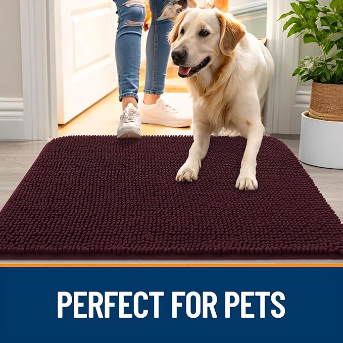 OLANLY Dog Door Mat for Muddy Paws 70x24, Super Absorbent Chenille Mud Mat