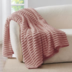 BEDELITE Twin Blanket for Couch & Bed, 300GSM Soft & Warm Fleece Blanket, Decorative and Giftable Striped Dusty Pink Blankets for Women, Men, 60"x80"