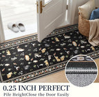2x10 Washable Hallway Runner Rug - Soft Low Pile Floral Animal Cat Print Rugs with Non-Slip Backing Waterproof Stain-Resistant Indoor Carpet for Kitchen Entryway Bathroom Bedroom (Black)