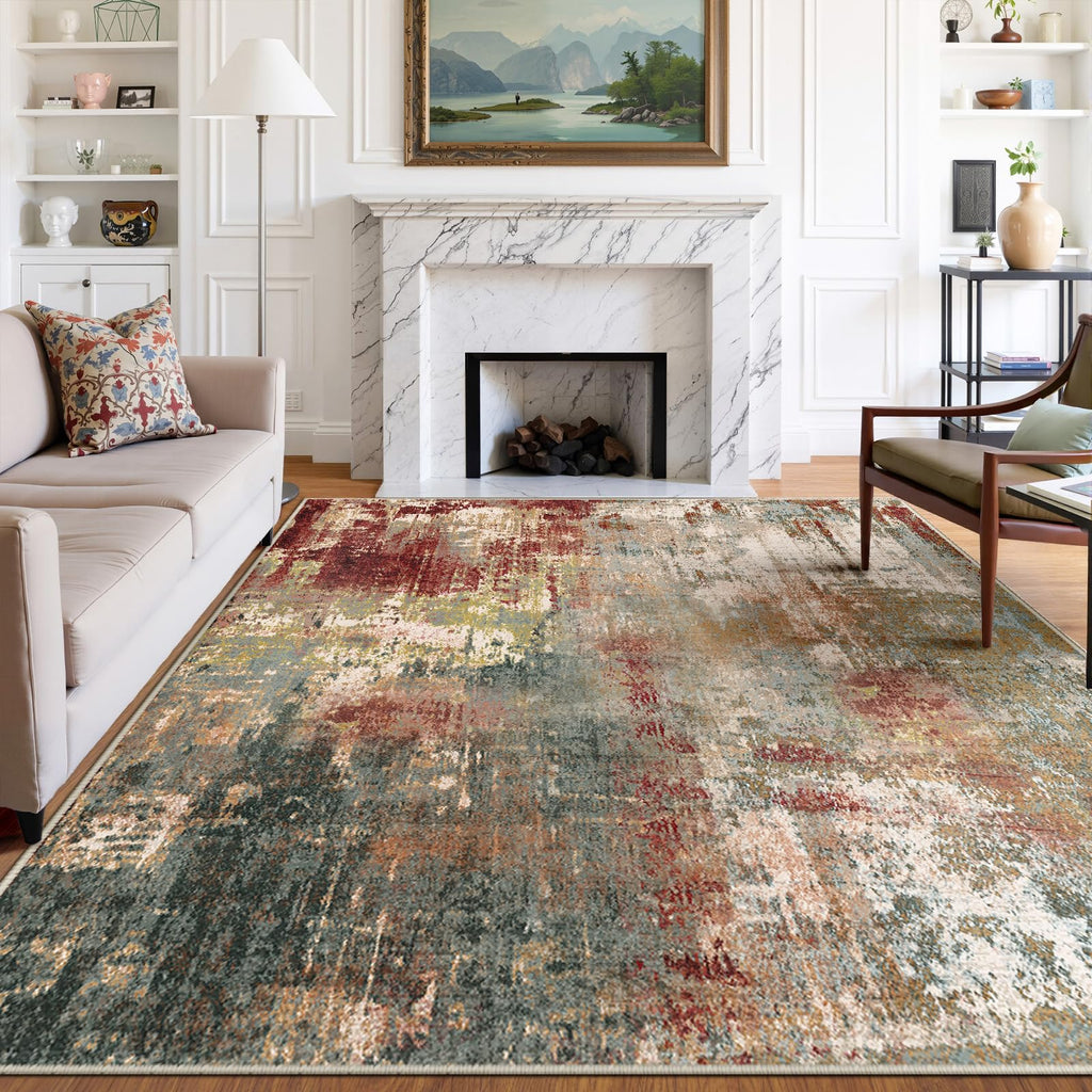 RELEANY Washable 6'x9' Abstract Area Rug for Living Room Rustic Brown