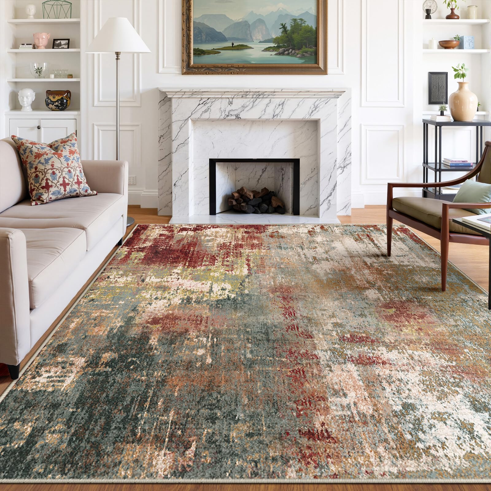 RELEANY Washable 6'x9' Abstract Area Rug for Living Room Rustic Brown