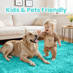 8x10 Fluffy Shag Area Rugs for Living Room Bedroom: Soft Carpet Teal Blue