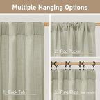 LAMIT Sage Grey Linen Curtains 90 Inch for Living Room, Semi Sheer Panels