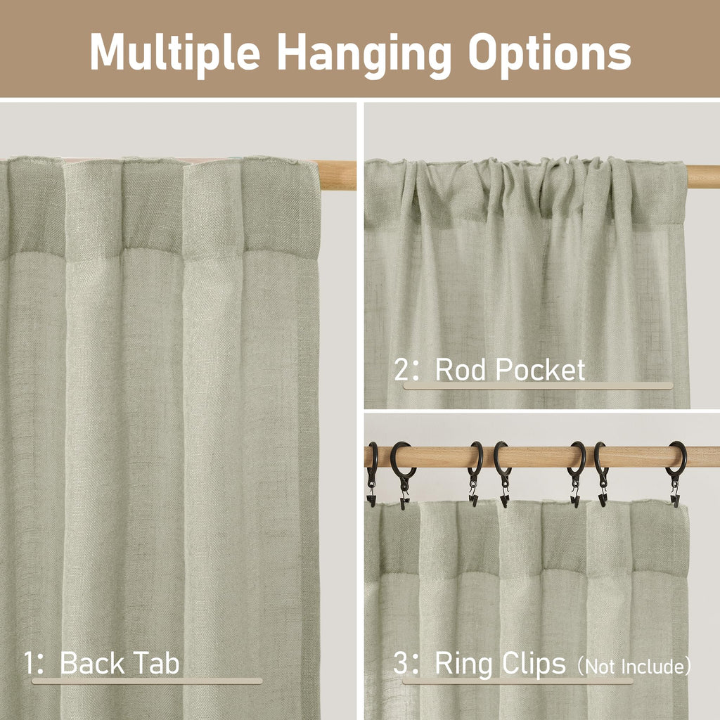 LAMIT 45 Inch Length Linen Curtains for Small Window Bedroom, 34 x 45 Inch