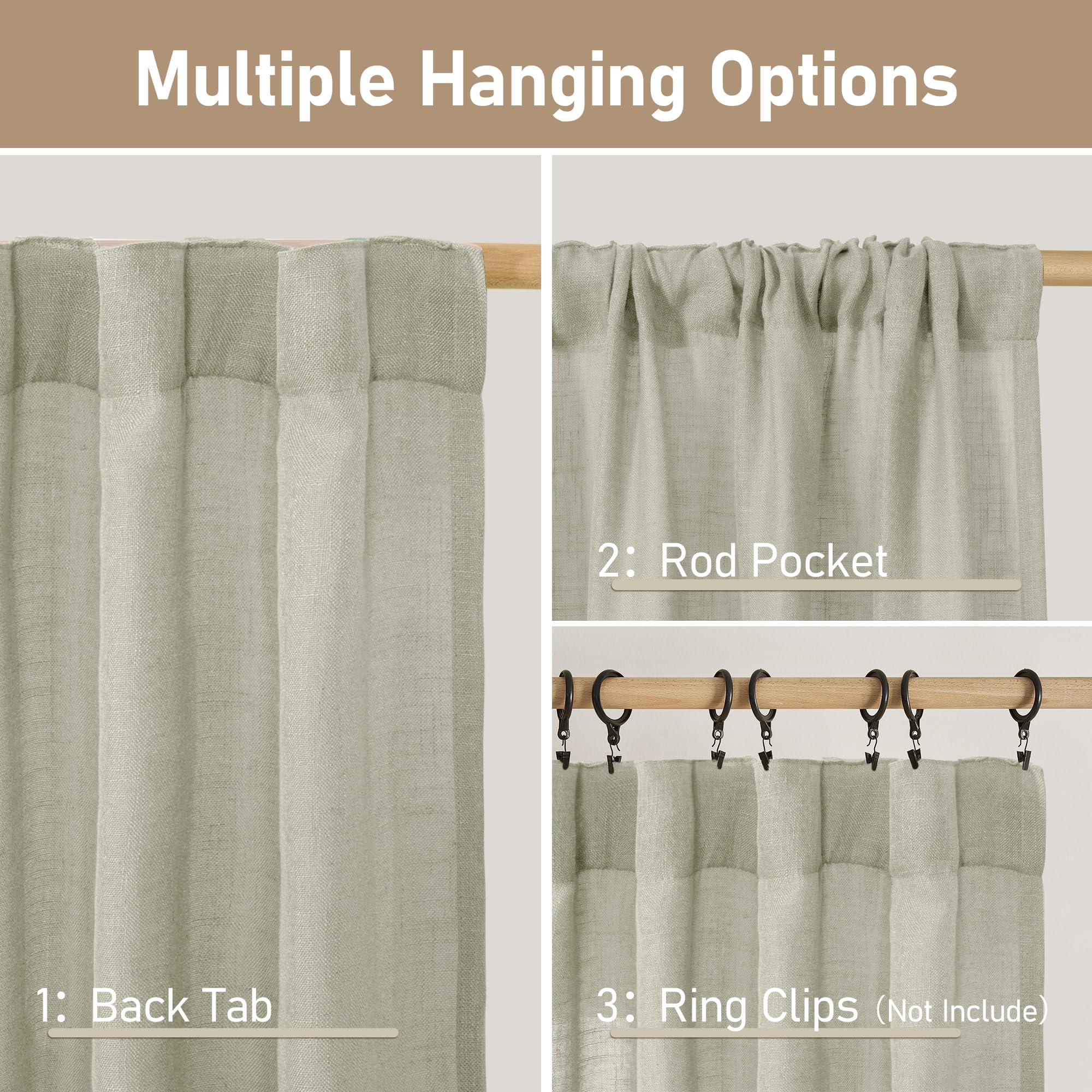 LAMIT 45 Inch Length Linen Curtains for Small Window Bedroom, 34 x 45 Inch