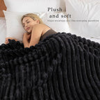 Exclusivo Mezcla Fleece Throw Blanket for Couch, Super Soft Striped Jacquard Bed Blanket, Lightweight Fuzzy Cozy for All Seasons, 50x60 Inches, Black