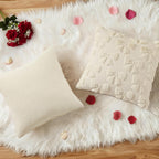 decorUhome Beige Bow Cute Girl Faux Fur Throw Pillow Covers 18x18 Set of 2