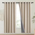 NICETOWN Cream 100% Blackout Linen Curtains 72 inch Long Burg for Playroom, 1 Pair, 62" Width Each Panel, Farmhouse Thick Completely Blackout Window Treatment Thermal Insulated Drapes