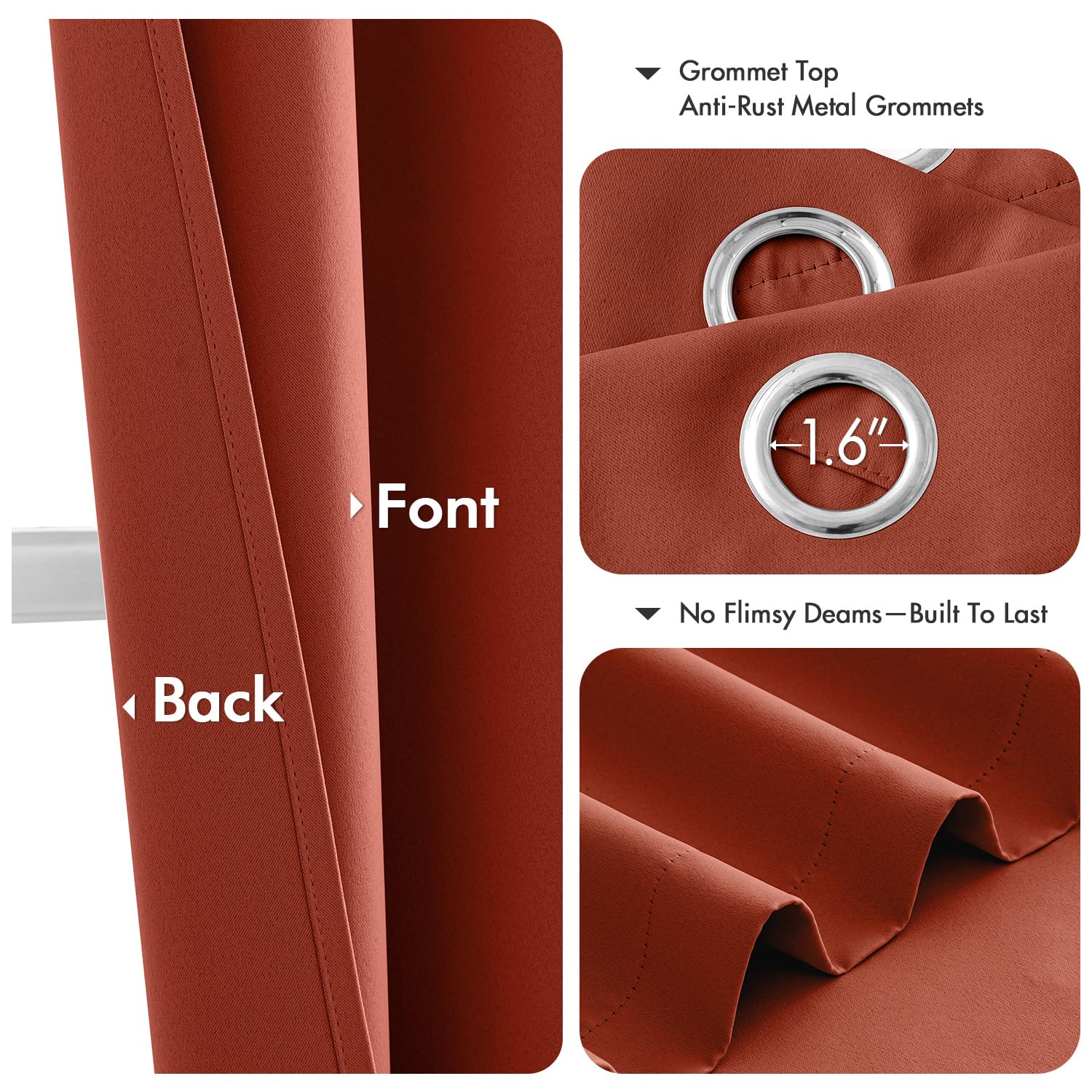 MIULEE Fall Blackout Curtains for Bedroom 2 Panel 40"x72" Long Burnt Orange