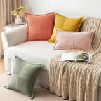 MIULEE Decorative Throw Pillow Covers for Couch Bed Livingroom 20x20 Inch Set of 2 Light Olive Green Boho Accent Throw Pllows Broadside Striped Patchwork Soft Corduroy Summer Pillowcases