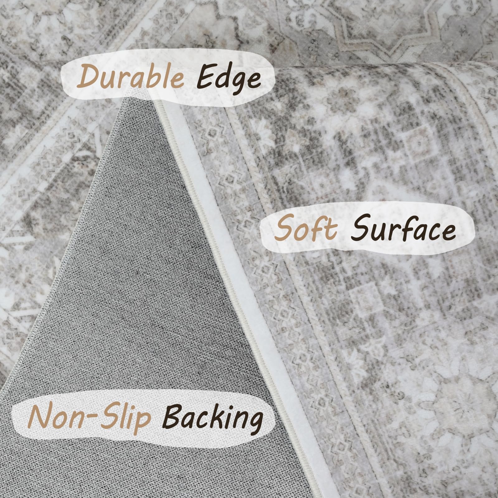 8x10 Rug Cream & Grey Foldable Area Rugs Distressed Pattern Carpet