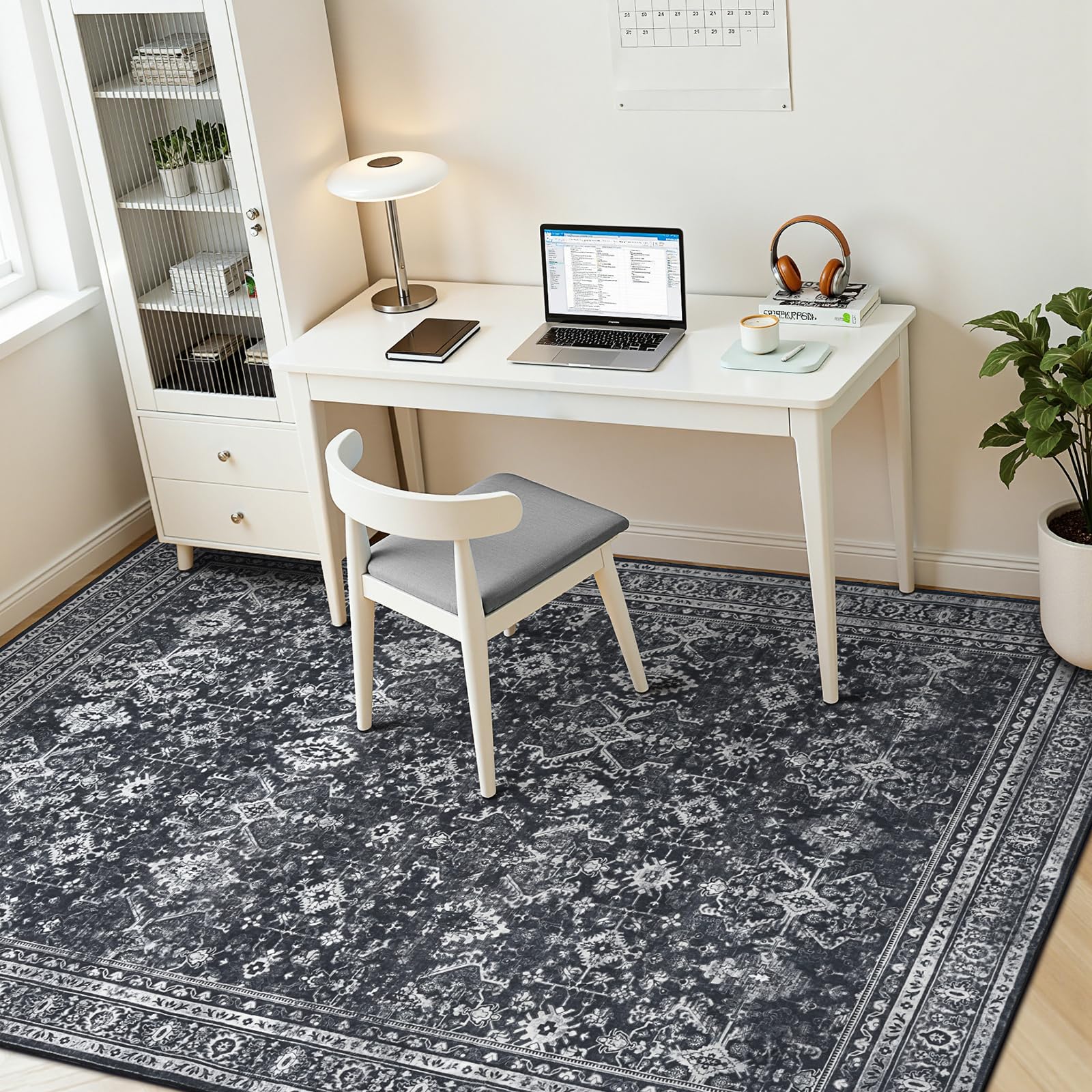 5x7 Area Rugs for Living Room Bedroom, Black Washable Non-Slip Carpet