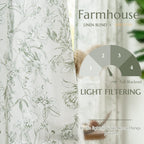 jinchan Green Floral Linen Curtains 84 Inch Farmhouse Rod Pocket 2 Panels