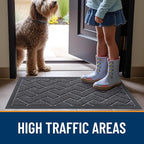 OLANLY Front Door Mat Indoor Outdoor Entrance, Waterproof All-Season, All-Weather Doormat, Sturdy Natural Rubber, Low Profile, Easy Clean Patio Porch Entryway Mat, Herringbone Brick (Grey, 59x23)
