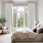 MIULEE 100% Blackout Linen Curtains for Bedroom, Heathered White Solid Luxury Decor Thermal Insulation Room Darkening Drapes for Living Room Nursery Back Tab Rod Pocket 42 x 63 Inches, 2 Panels