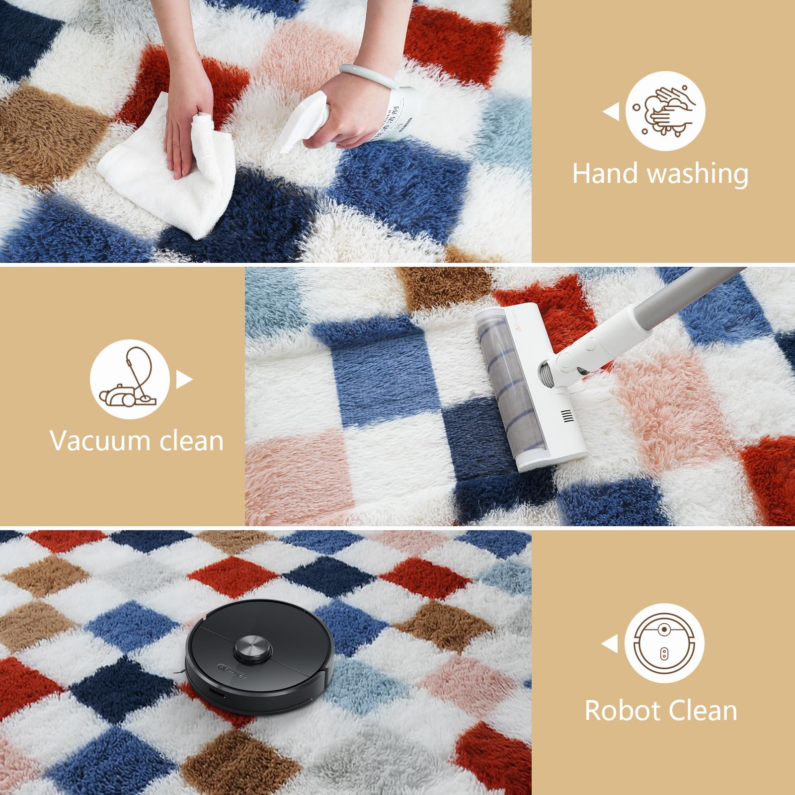 Shag Area Rug for Bedroom Living Room,6x9 Fluffy Soft Colorful Checkered Rug Fuzzy Shaggy Bedroom Carpet,Indoor Plush Floor Rugs for Teen Dorm Home Decor