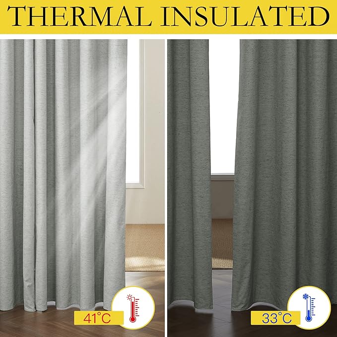 NICETOWN Grey Noise and Lights Block Out Curtains, 2 Panels, 34-inch W by 70-inch L, Thermal Insulated 100% Blackout 2-Layer Lined Drapes, Noise Cancellation Window Draperies for Dining Room