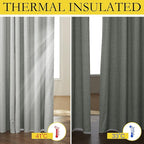 NICETOWN Grey 100% Blackout Curtain Panels, Set of 2, 34" Wide by 48" Long, Thermal Insulated White Thermal Insulated Liner Drapes for Nursery, Noise Reducing and Heat Blocking Drapes for Windows