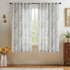 jinchan Linen Blend Curtain Floral Curtains for Living Room 54 Inch Length Blue Printed Curtain Rod Pocket Back Tab Farmhouse Peony Flower Patterned Drapes Bedroom Window Curtains Set 2 Panels
