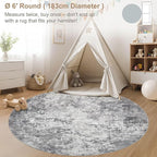 UERMEI 6ft Round Area Rug Living Room Rugs - 6x6 Washable Neutral Modern Abstract Soft Thin Rug Indoor Floor No Slip Rug Carpet for Bedroom Under Dining Table Home Office Decor - Grey