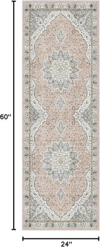 Madane Hallway Runner Rug - 2x5 Rug Runner Washable Runner Rugs Non-Slip Low-Pile Kitchen Runner Rug Laundry Room Rug Throw Carpet for Entrance Bedroom Living Room (2'x5', Pink/Gray)