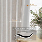Guken Light Beige Linen 100% Blackout Curtains 96 Inches Long Floor to Ceiling Drapes for Bedroom, Rustic Farmhouse Room Darkening Winter Thermal Insulated Black Out Sliding Door Curtain, 52x96