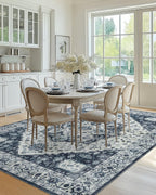 AMADA HOMEFURNISHING 9x12 Area Rug, Washable Low-Profile Large Area Rug with Non-Slip Backing & Durable Edge Binding, Vintage Large Rugs for Living Room, Bedroom