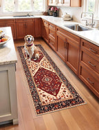 SERISSA Boho Washable Runner Rug, 2x5 Rug Runner Non-Slip Vintage Red Black Hallway Kitchen Runner Rug Ultra Soft Print Distressed Floor Carpet Runner for Bedroom Bathroom Laundry Living Room