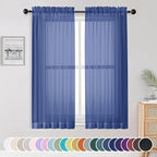 OWENIE Sheer Curtains 63 Inch Length 2 Panels Set, Light Weight Soft Solid Fimly Sheer Curtains for Bedroom Living Room, Light Filtering Airy Voile Sheer Curtain, Royal Blue, 42Wx63L Inch