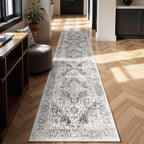 3x14 Washable Hallway Runner Rug: Long Vintage Soft Non Slip Rug Gray