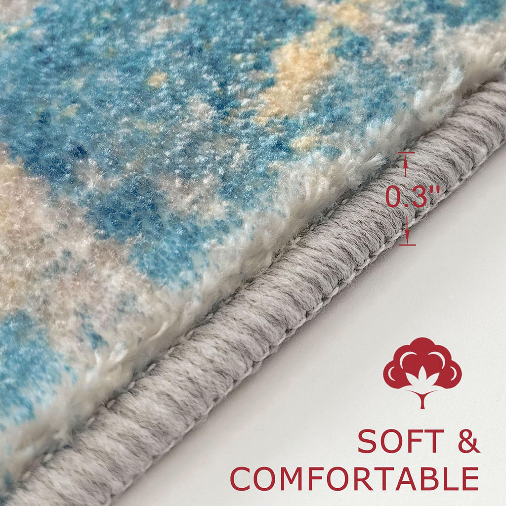 KOZYFLY Modern Abstract 3x5 Area Rug Washable Bedroom Rug Throw Entry Mat Non-Slip Stain Resistant Carpet Dining Room Rug with Soft Low Pile for Living Room Kitchen Office, Turquoise/Beige/Grey/Yellow
