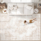 Area Rug 9x12 Vintage Rugs: Large Washable Living Room Rug Retro Medallion Distressed Soft Low Pile Non-Slip Rugs Indoor Floor Carpet for Bedroom Dining Table Office (Beige,9'x12')