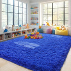Pionblank 8x10 Rug for Living Room, Fuzzy Plush Large Area Rug, Fluffy Modern Shag Non Slip Soft Furry Carpet for Bedroom Kids Room Nursery Teens Dorm Home Decor, Royal Blue